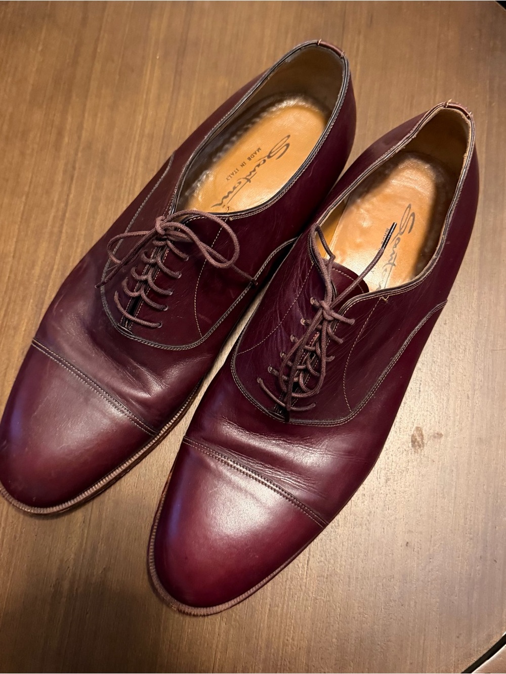 Santoni Men's Burgundy Leather Cap-Toe Oxfords